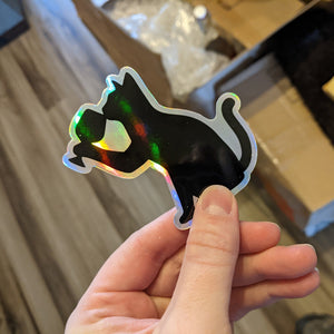 Sticker - 3" holographic - Cat Drinking Wine